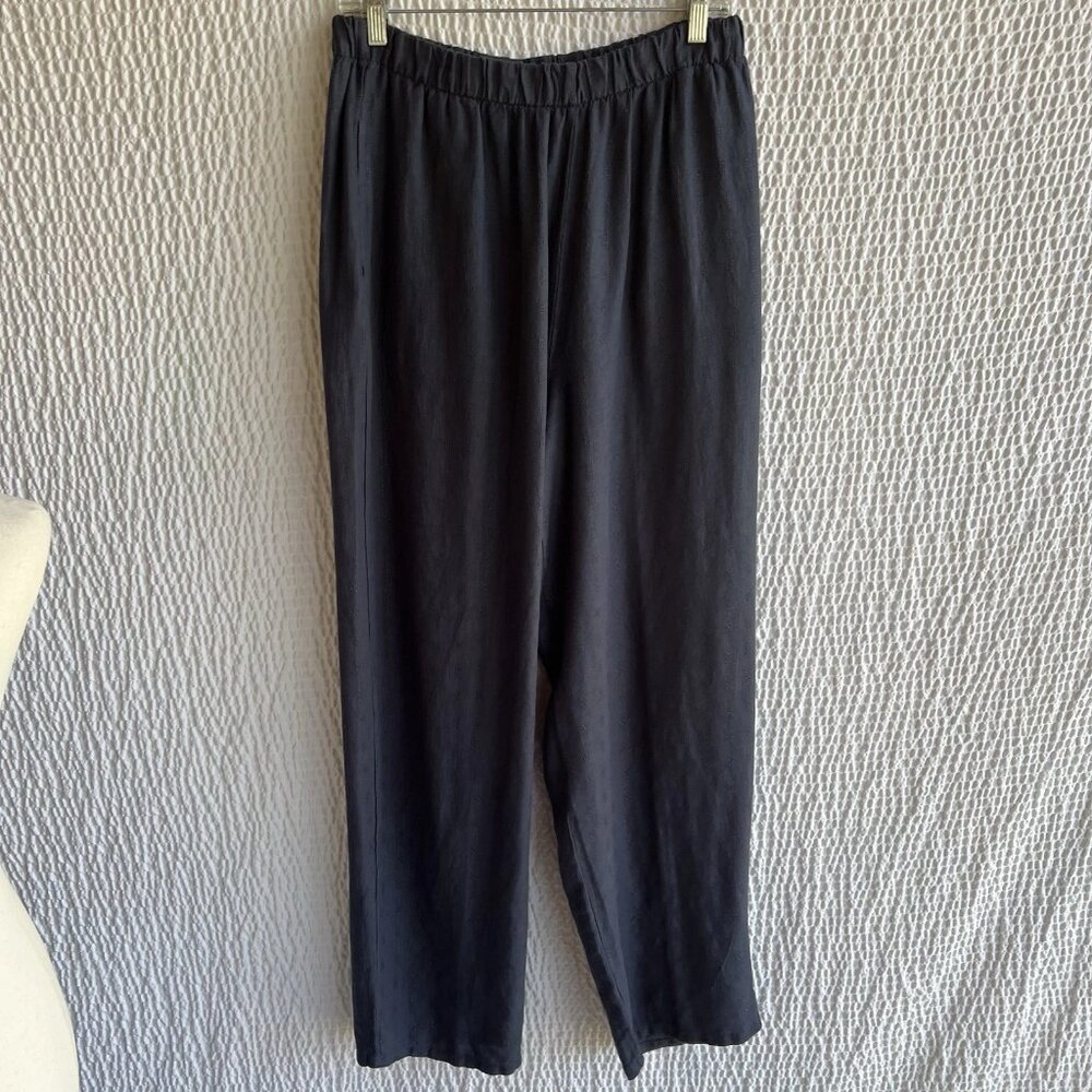 Bryn Walker Womens Gray Textured 100% Linen Lagenlook Pants Elastic Waist Large